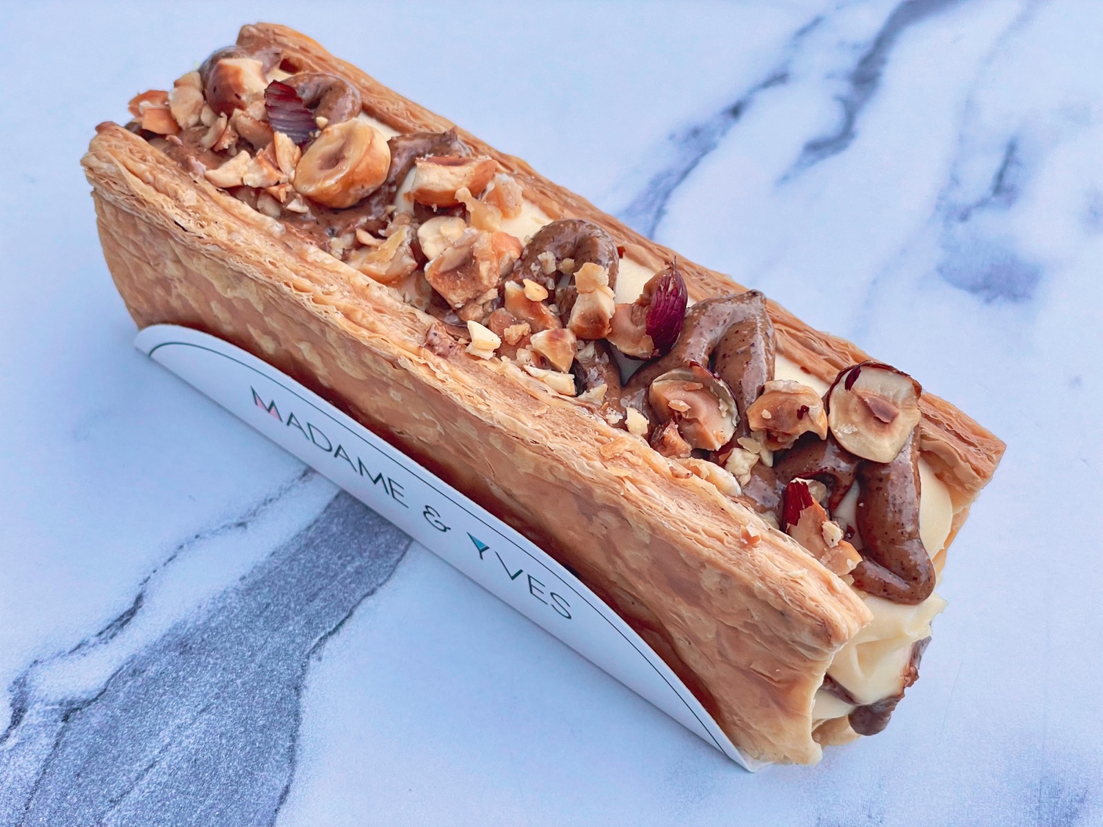 Hazelnut mille-feuille with layered pastry